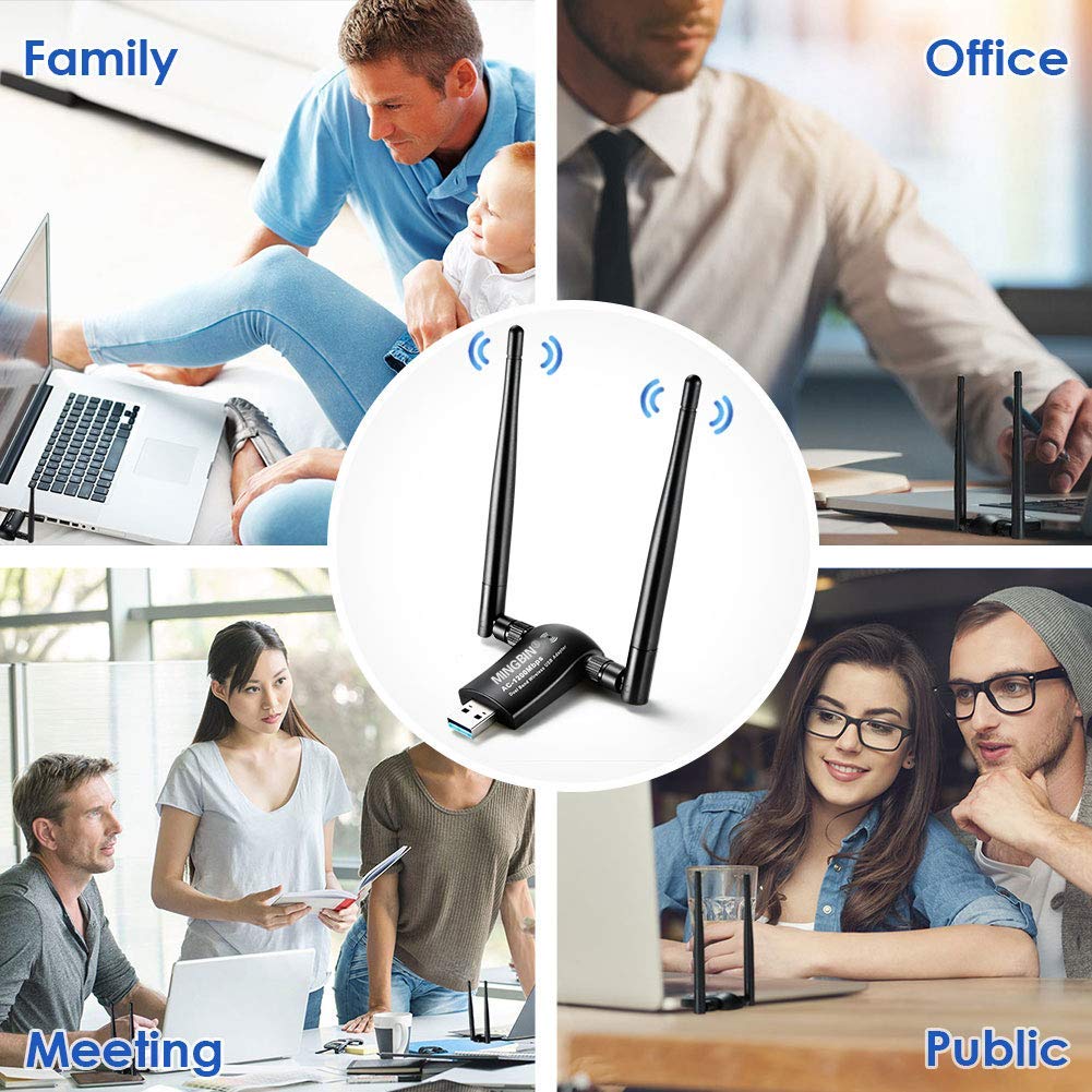 Flybiz Adattatore WiFi USB 3.0 1200Mbps Dual Band 2.4G/5.8G – Antenna 5dBi Per PC, Laptop E Mac, Compatibile Con Windows E Mac OS