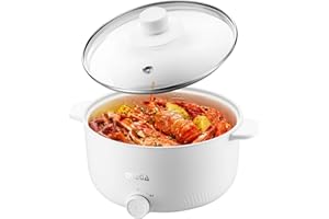 OLEGA Mini Electric Pot for Cooking, 3L Non-Stick Hot Pot Electric Cooker, Portable Ramen Cooker, with Dual Power Control for Dorm, Office, Travel