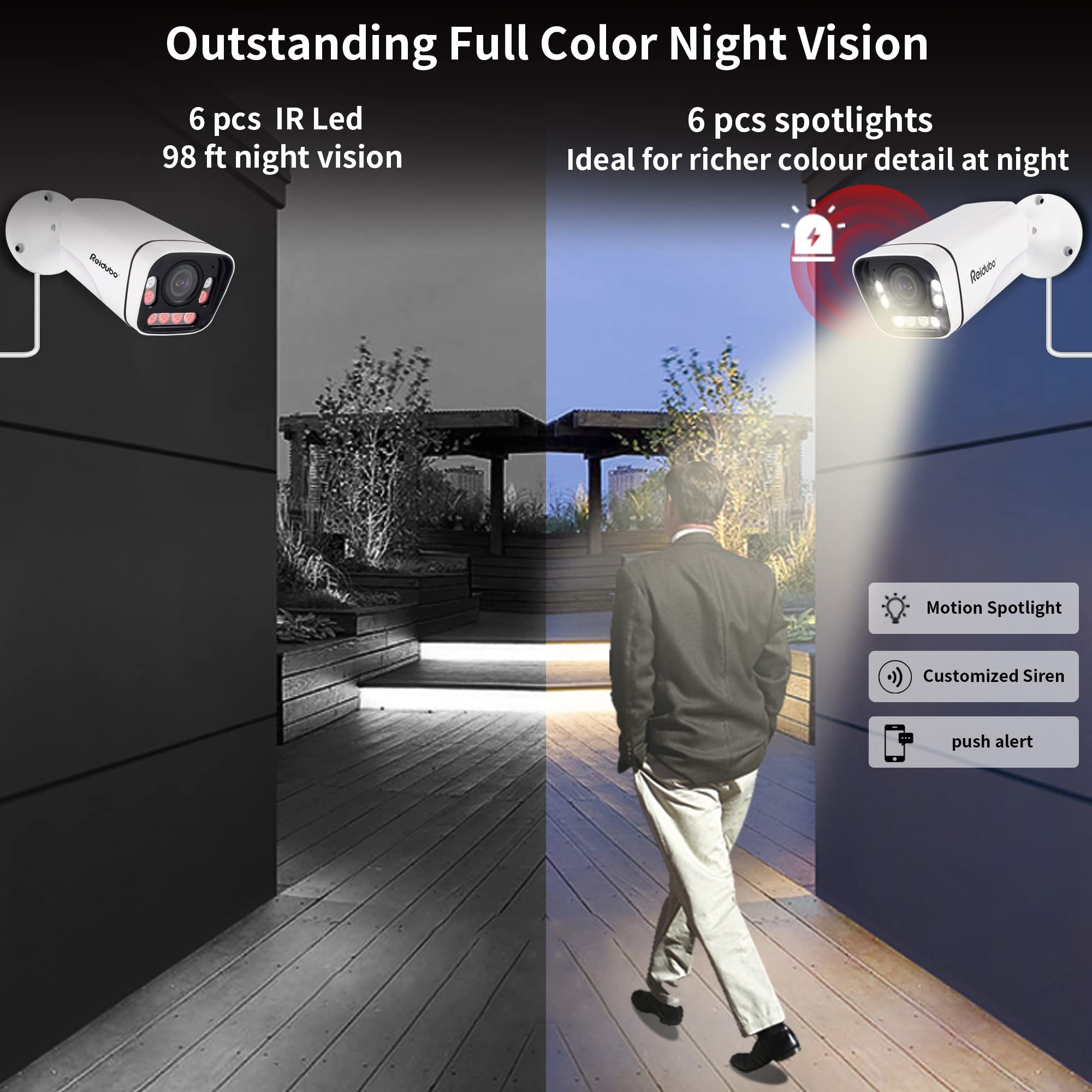 Reidubo 4K PoE Outdoor Security Cameras,8MP HD Bullet IP Security Camera@20fps, Two Way Talk, 98ft IR Color Night Vision,80° FOV, 3.6mm Lens, IP66 Waterproof, Motion Detection, Support SD Card