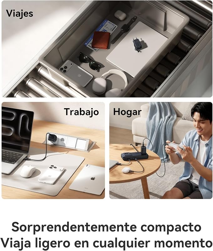 Enerfill Cargador USB C 100W, Cargador rápido PD Compacto, Cargador GAN para MacBook Pro/Air, iPad Pro, iPhone 17/16/15, Samsung Galaxy S25/S24, portátil (Cable USB-C de 1m Incluido)