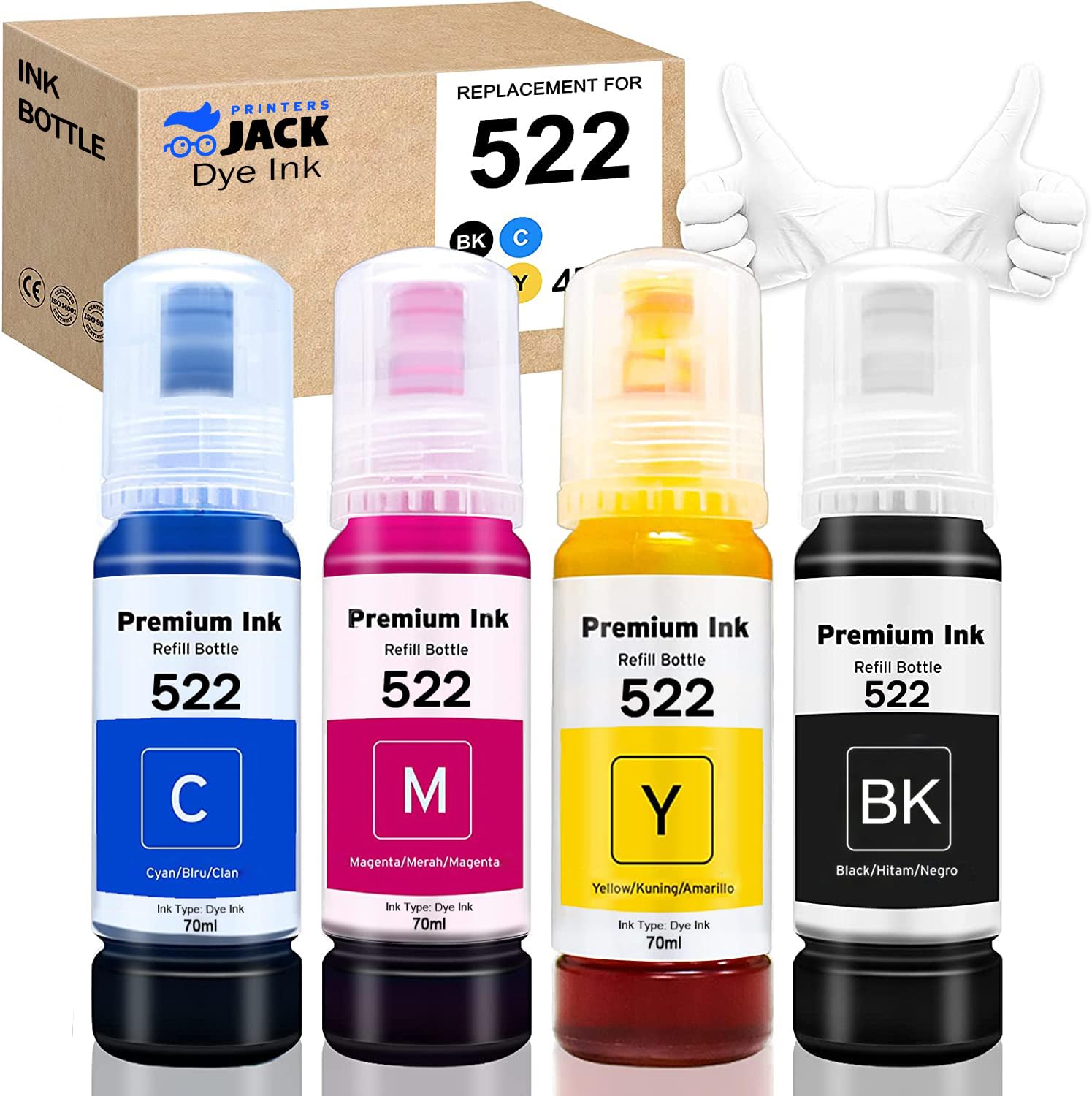 Photo 1 of Printers Jack Compatiable T522 Refill Ink Bottle Kit for Supertank ET-2800 ET-4700 ET-4800 ET-2710 ET-2720, ET-2803 Printer, 4 Packs