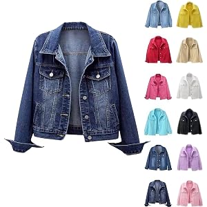 LVOFTJU Womens Denim Jackets Trendy Vintage Slim Fit Distressed Ripped Long Sleeve Button Down Jean Jacket Coats with Pockets