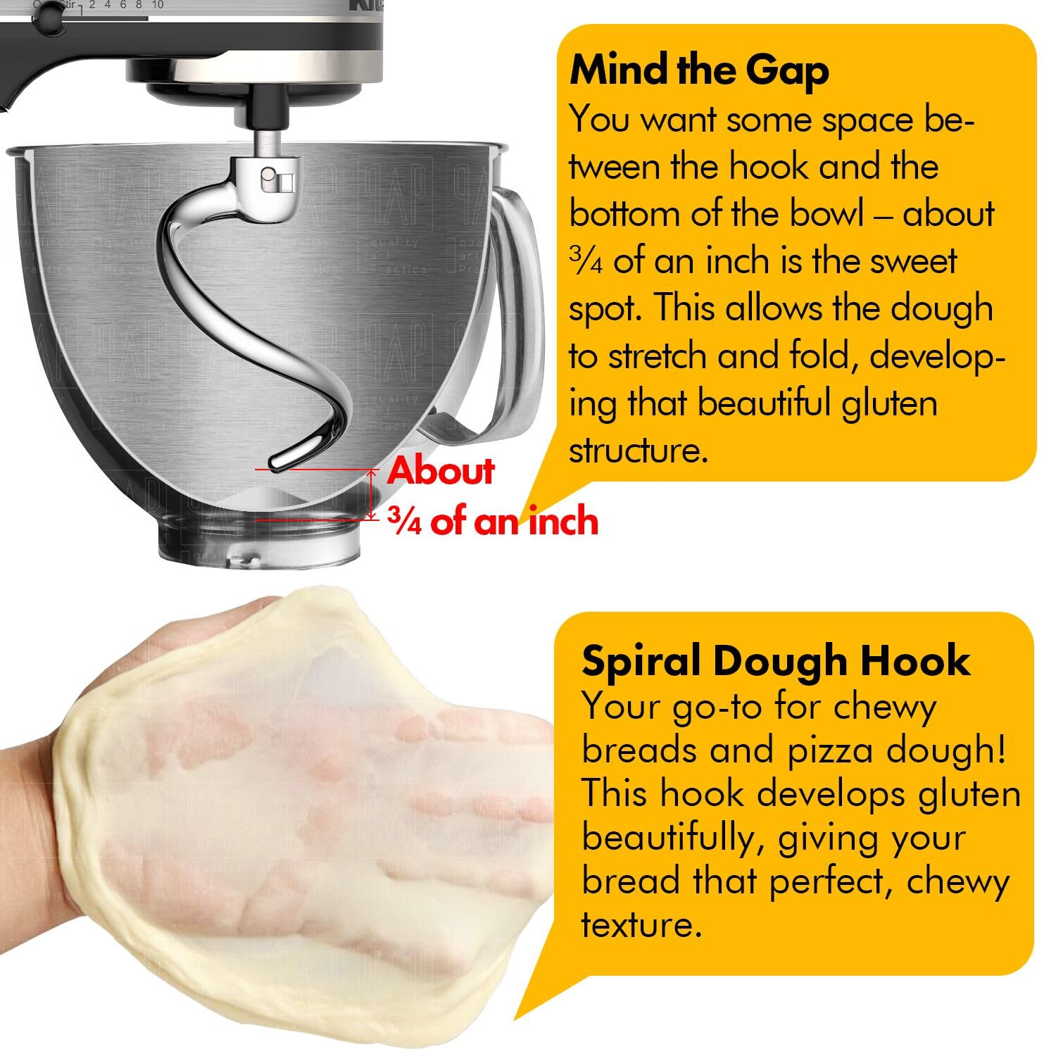 Spiral Dough Hook Replacement for KitchenAid 4.5-5 Qt. Tilt-Head Stand Mixers/18/8 Stainless Steel Accessories/No coating/Dishwasher Safe/Compatible for K45B/K5THCB
