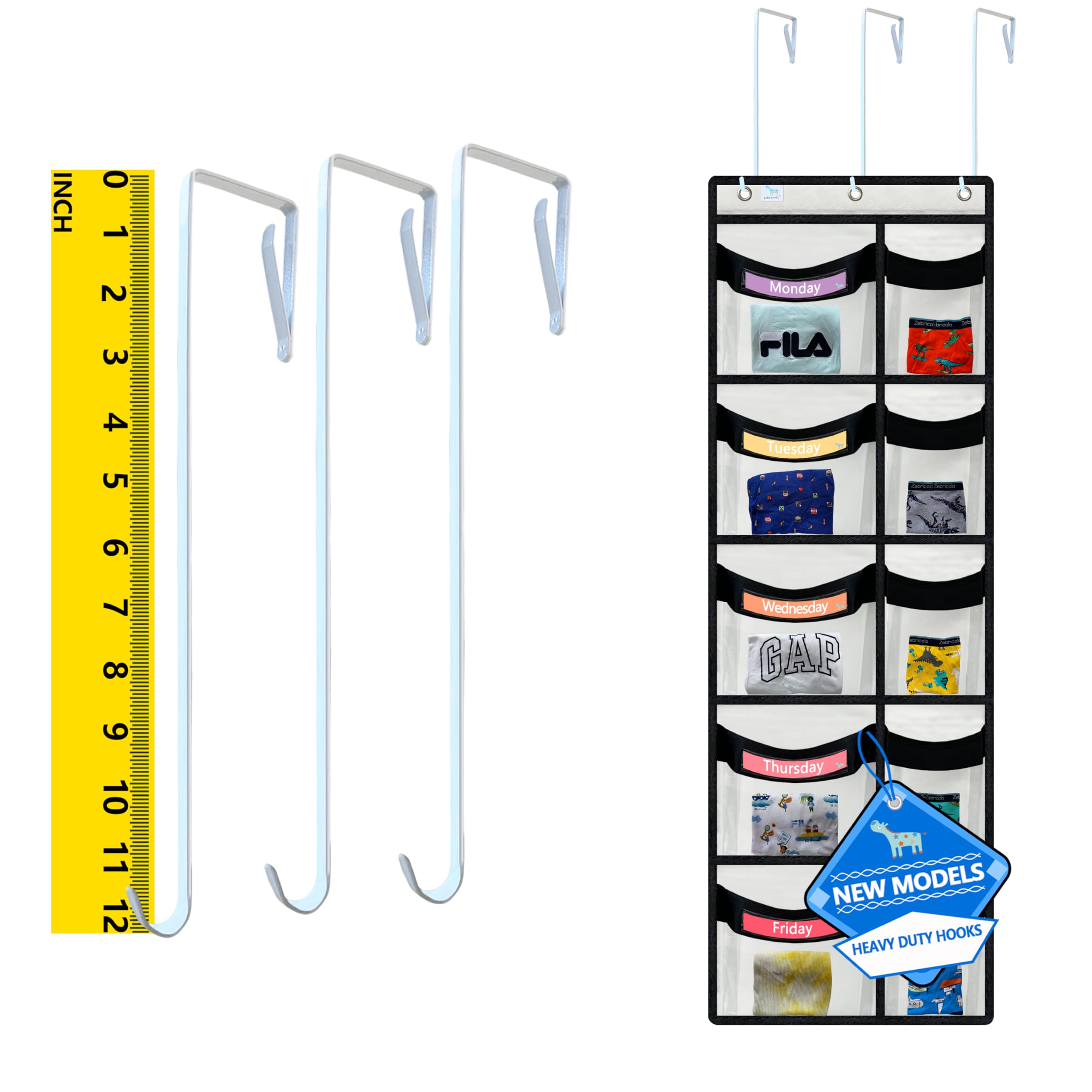 Photo 1 of weekly clothes organizer for kids are a must have for parents,5 drawer storage organizer,Extended hook12 inches,kids clothes organizer, comes with two sets of label cards,2025 New White/Black