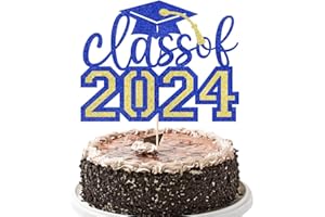 YUINYO Class of 2024 Cake Topper, Congrats Grad 2024 Graduation Cake Decor, High School/College Graduate Celebration Party Decoration Supplies (Gold dark blue)