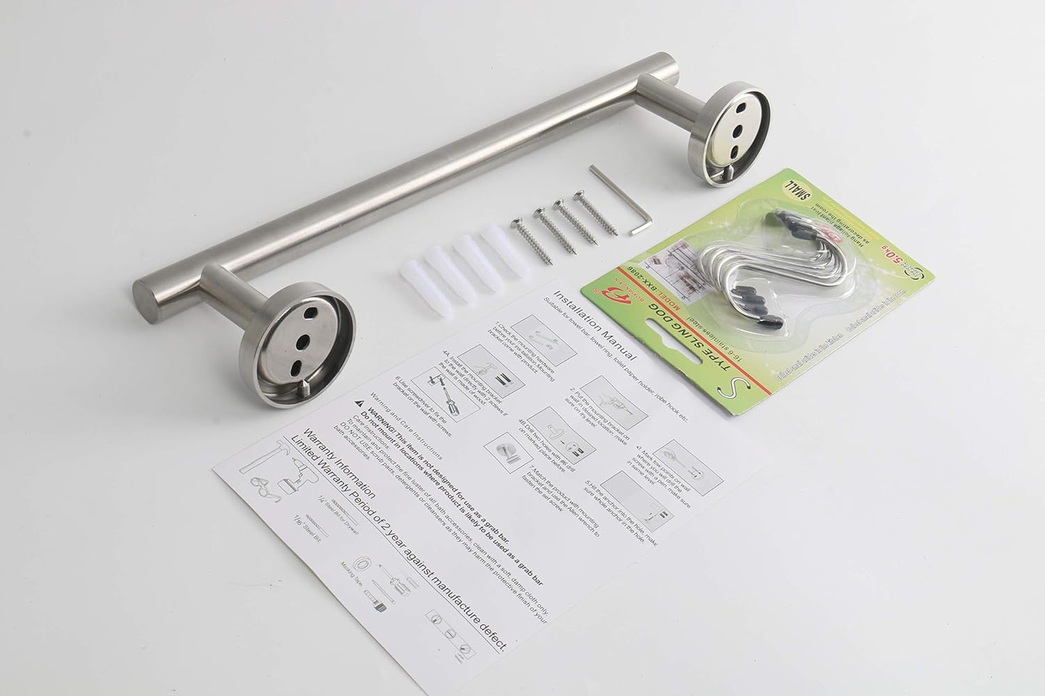 TocTen Bath Towel Bar - Thicken SUS304 Stainless Steel Towel Rack for Bathroom with 4 S Hooks, Bathroom Accessories Towel Rod Heavy Duty Wall Mounted Towel Holder (12IN, Brushed Nickel): Kitchen & Dining