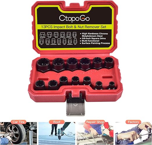 SQLMLZ 5PCS Bolt Extractor Set,Twist Socket Extractor Tool Set,1/2 Drive Easy Out Broken Lug Nut Extraction/Remover Socket Set for Damaged, Fr並行輸入 Easy Out Extractor Set Stripped Screw Extractor SQLMLZ 5PCS Bolt