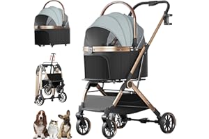 ROROUP 4 Wheels Pet Stroller for Small Medium Dogs Cats Up to 45 lbs Folding Dog Stroller with Detachable Breathable Carrier Suitable for Car Seat, Hand Carry & Travel, All Terrain, 3 in 1 Multifunctional