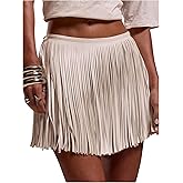 SOLY HUX Women's Fringe Mini Skirt Low Rise Flowy Going Out Skirts Western Country Concert Outfit