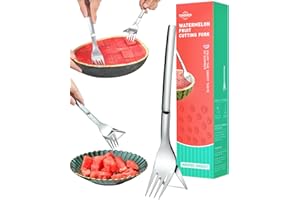 TENDIREN Watermelon Fork Slicer Cutter, 2-in-1 Summer Watermelon Cutting Artifact, Stainless Steel Fruit Forks Slicer Knife for Family Parties Camping