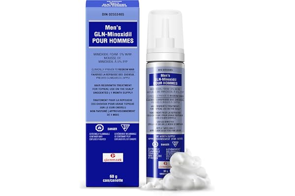 Glenmark | Minoxidil 5% Hair Regrowth Foam for Men, Aerosol Can, 1 Month Treatment (60 gr) – Mess-Free, Fast-Drying Formula f