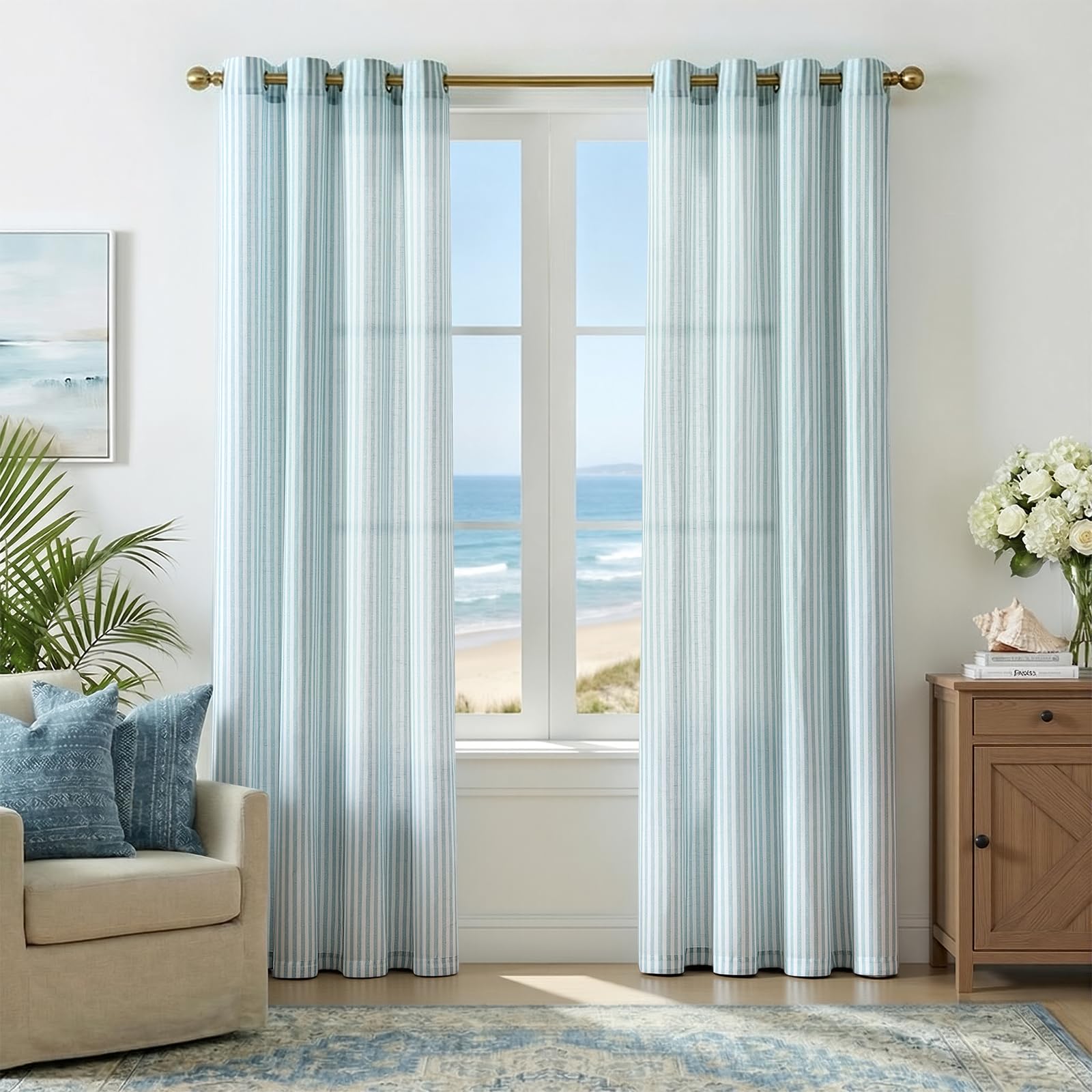Condition photo showing New/Like New for vangao linen striped curtains for living room bedroom farmhouse tickingstripe light filtering window