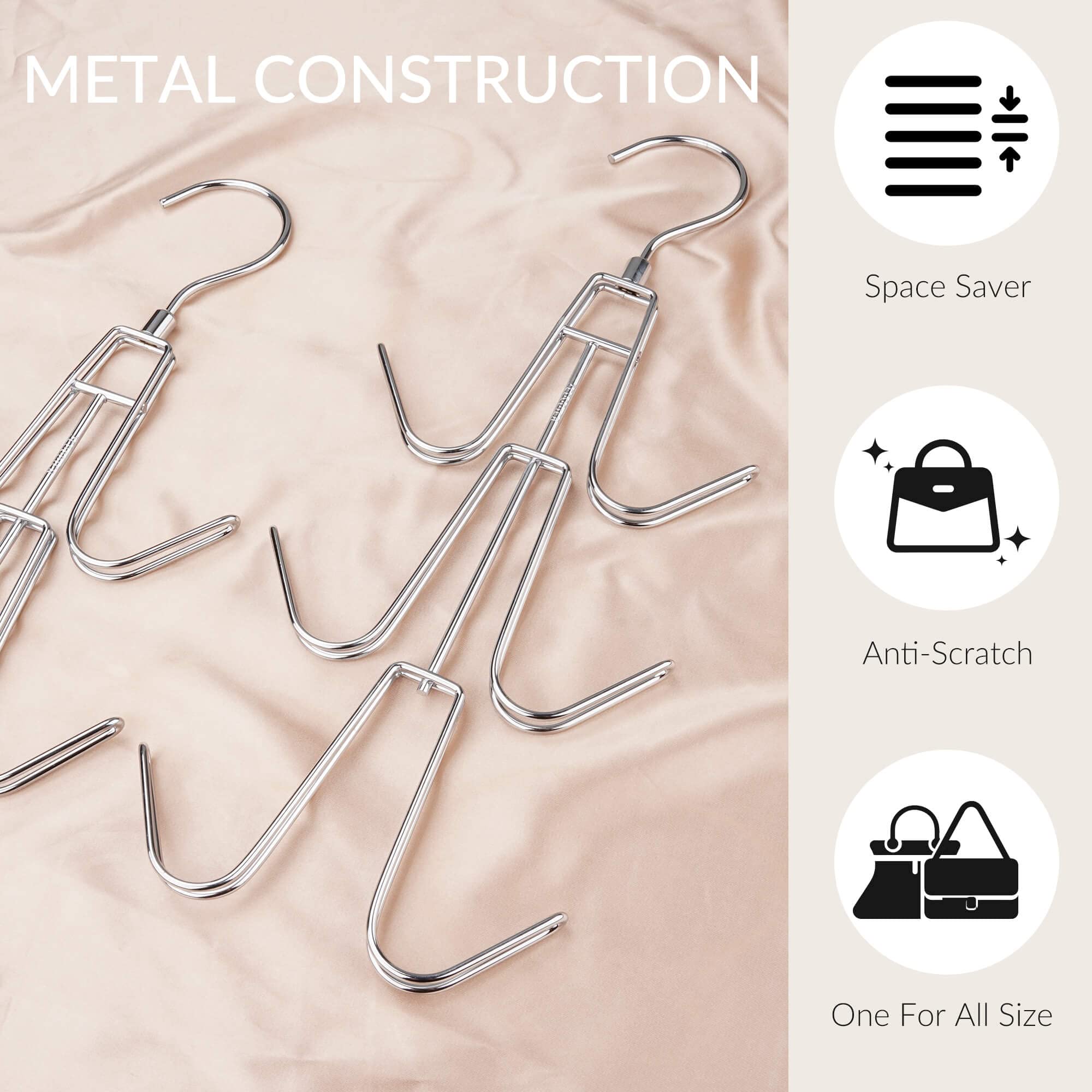 ZEDODIER Purse Hanger Organizer for Closet, 2 Pack Hanging Bag Holder, Keeping Purses Visible and in Good Condition, Metal Handbag Storage Hook Backpack Rack Space Saving Hanger, Silver