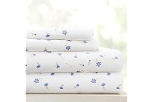 Linen Market Double-Brushed Patterned Microfiber Queen Sheet Set 4 Piece – Oeko-TEX Certified Ultra Soft & Wrinkle-Free - 16" Deep Pocket Sheets - Easy Care Queen Size - Soft Floral Light Blue