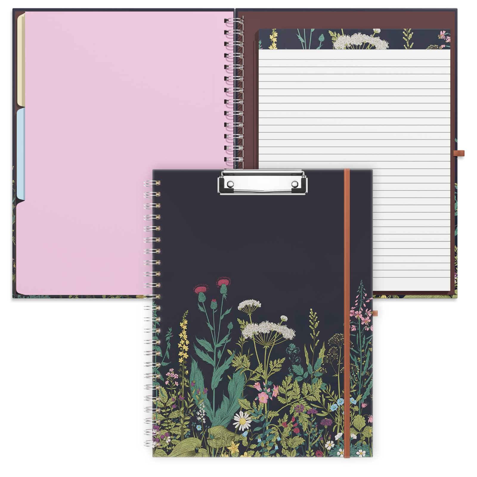 Photo 1 of Rimilak Spiral Clipboard Folio with Refillable Lined Notepad, 14.5 x 9.8 in, Hardcover Cover with 5 Interior Pockets, Elastic Band and Pen Loop Series. Cute Stylish Clipfolio, Daisy Flower