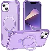 HIGLYCASE Compatible with iPhone 13 Case & iPhone 14 Case with Invisible Magnetic Ring Stand [Compatible with Magnetic] [Military Drop Protection] Shockproof Slim Hard Back Soft Edge 6.1 Inch, Purple