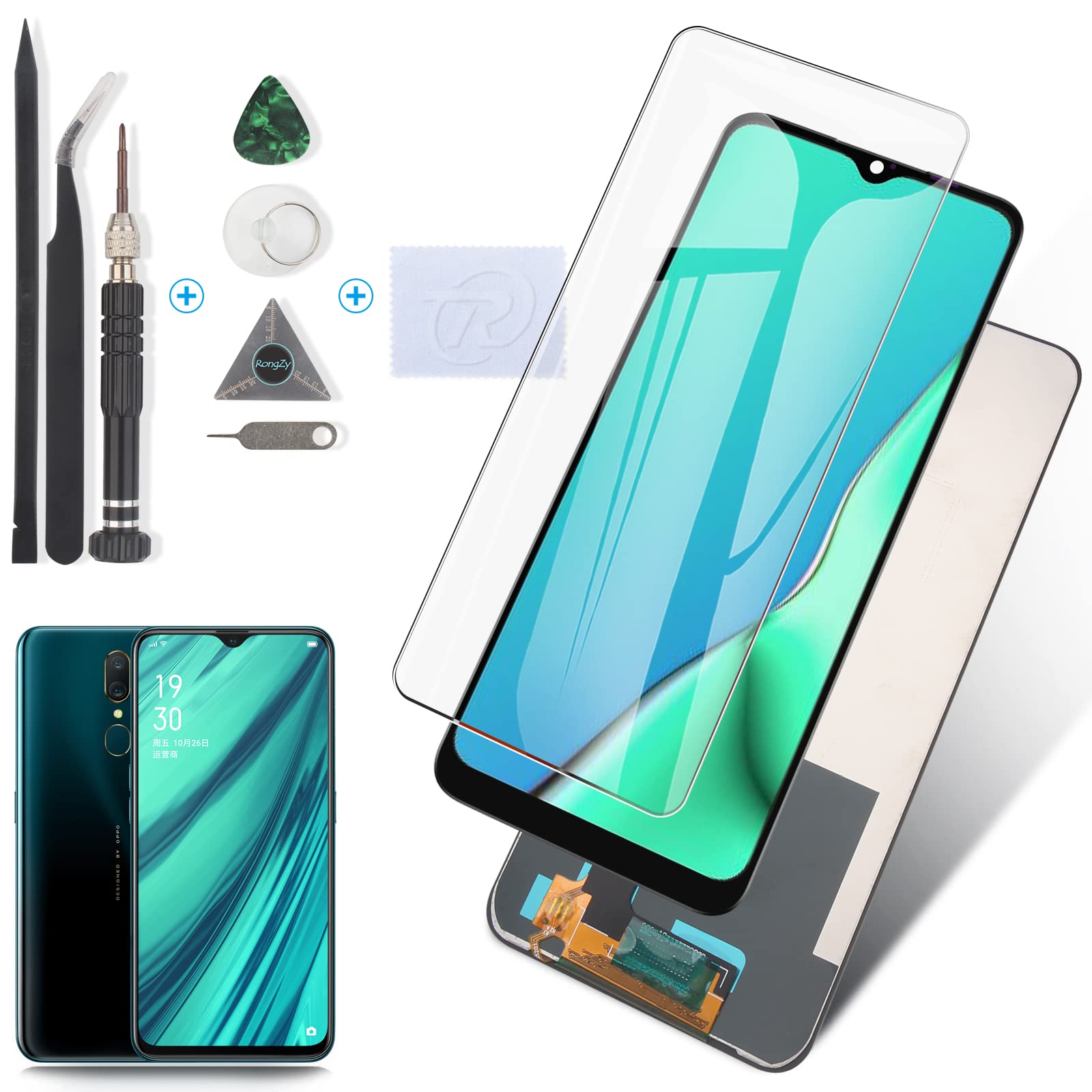 RongZy Screen Replacement for Oppo A9 2020 CPH1937 CPH1941 CPH1939 LCD Digitizer Touch Screen Assembled for Oppo A9 Display Replacement with Tools (6.5 inches, Black)