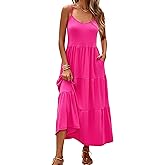 Halife Womens Flowy Tiered Maxi Dress Sleeveless Summer Sundresses Adjustable Straps Long Beach Sun Dresses with Pockets
