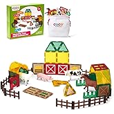 COCO&Friends Magnetic Tiles Farm Animals for Toddlers Kids Ages 3-8 - 45 PCS Magnetic Blocks with Fence Building Toys for 3 Year Old Girl Boy Birthday Gift - Montessori Educational Magnet Toys