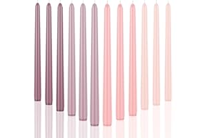 LPUSA 12pcs Taper Candles Fruity Scented Gradient Color,Handmade from Vegan Soy Wax for Holiday Wedding Party Home Dinner Decoration,Gradient Pink