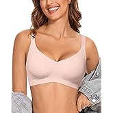 LUXMAY Women Wireless Bras Comfortable Seamless No Underwire Bra Full Coverage Bra V Neck Push Up Bralettes with Support