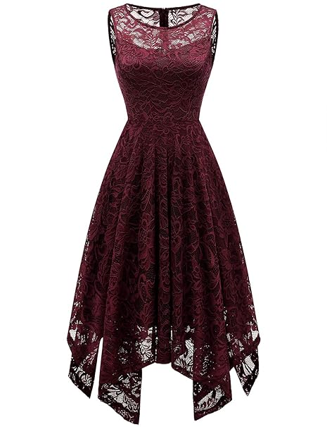 GardenWed Elegant Kleid aus Spitze Damen Retro Ärmellos Unregelmässig Cocktailkleider Brautkleider