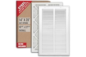 Fits 14x20 Duct Opening | Filter Included Steel Return Air Filter Grille by Handua [Removable Door] for 1-inch Filters | Vent Cover Filter Grill | White | Outer Dimensions: 16 5/8"W X 22 5/8"H