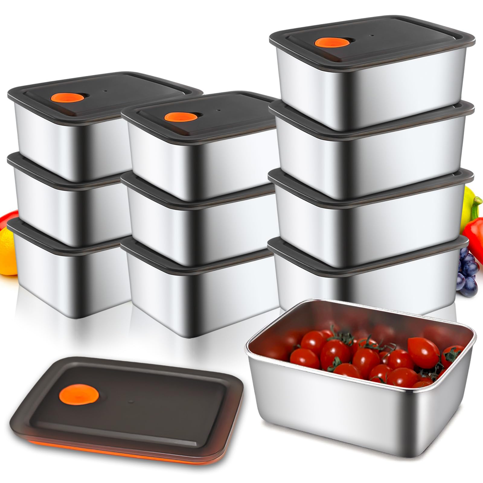 Photo 1 of 10 Set Stainless Steel Food Storage Containers with Lids, Reusable Metal Meal Prep Containers, Leak-Proof Stackable Storage Boxes, Dishwasher and Freezer Safe, Durable Bento Snack Boxes(20oz)