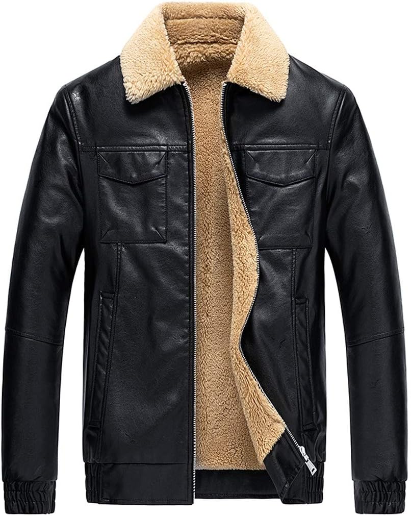 MIUCAT😸 Mens Thermal Leather Coat Jacket Slim Fit Button Autumn Winter Casual Fashion Tops Outwear