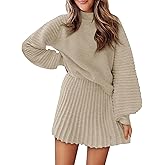 COCCKO Womens 2 Piece Skirt Sets Fall Fashion 2025 Mock Neck Ribbed Knit Sweaters And Mini Skirt Two Piece Outfits