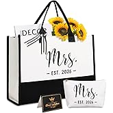 Lamyba Bride Tote Bag,Bridal Shower/Bachelorette Party/Wedding Day Gifts for Bride To Be,Mrs Bag EST 2026,Interior Pocket,Black and White