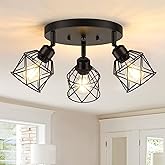 Baocuz 3-Light Kitchen Flush Mount Ceiling Light, Adjustable Multi-Directional Ceiling Light Fixture, Farmhouse Black Metal C