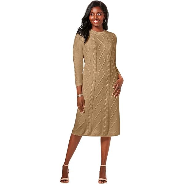 Vince Camuto Women's V-Neck w/Side Slits Sweaterdress Latte Heather X-Small  at Amazon Women's Clothing store