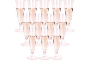 Biiange Pink Plastic Wine Glasses 12 Pack Champagne Flutes Ideal for Parties Weddings Picnics New Years Eve Party Supplies fo