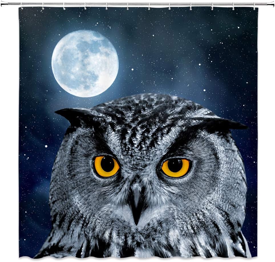Amazon Com Feierman Owl Shower Curtain Night Full Moon Decor Halloween Bathroom Curtain Decor Waterproof Machine Washable Hooks 70x70inches Home Kitchen