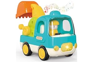 Yerloa Toddler Toy Cars Excavator Toy Digger Truck for 1 2 3 4 Year Old Boy Girl Gift Sensory Learning Toy w/Music & Lights Musical Outdoor Construction Vehicles Sand Beach Baby Push Toys 12 18 Month