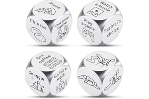 FOOZDEEVAAQ 4PCS Date Night Dice Santa Swap Gift Exchange Dice Game Christmas Stocking Stuffers for Adults White Elephant Gifts Gag Gifts for Men Women 11th Anniversary Steel Couple Games Valentines Gifts for Her