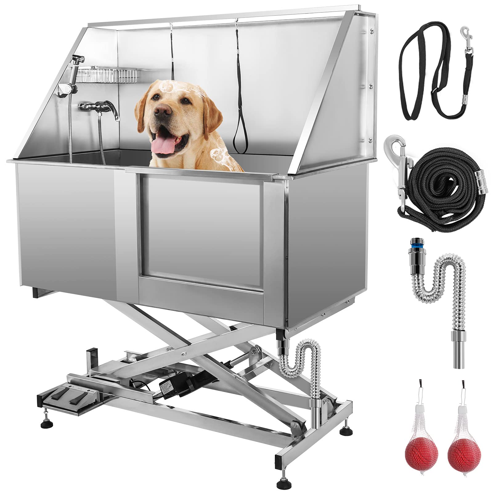VEVOR 50 Inch Electric Pet Dog Grooming Tub Stainless Steel X-Style Electric Lift Height Dog Bath Tub Pet Washing Station with Sprayer Plate Dog Wash Tub Right Door