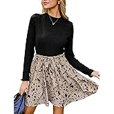 CUPSHE Women's Fall Dresses Long Sleeves Round Neck Casual Outfits A Line Work Belted Vacation Mini Sundress