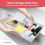 Amtido Desk Drawer Organiser Tray 3 Compartments White 2 Adjustable Dividers view 7
