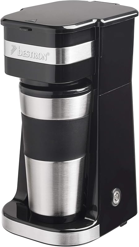 Caffettiera con tazza isolata, caffettiera da campeggio per caffè macinato con filtro, piccola caffettiera per 2 tazze grandi, 750 watt, acciaio inox, colore: argento