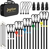 Jogtlyer Bungee Cords Set 28pcs Heavy Duty Outdoor Roll Bungie Cord Bundle with Carabiner Hooks 10" 18" 24" 36" 48" 60" Black Bungee Straps Ball Bungee Cords and Tent Clip (28Pcs-Black)