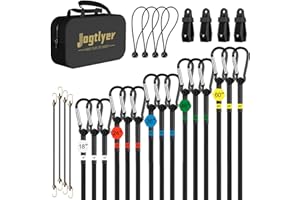 Jogtlyer Bungee Cords Set 28pcs Heavy Duty Outdoor Roll Bungie Cord Bundle with Carabiner Hooks 10" 18" 24" 36" 48" 60" Black Bungee Straps Ball Bungee Cords and Tent Clip (28Pcs-Black)