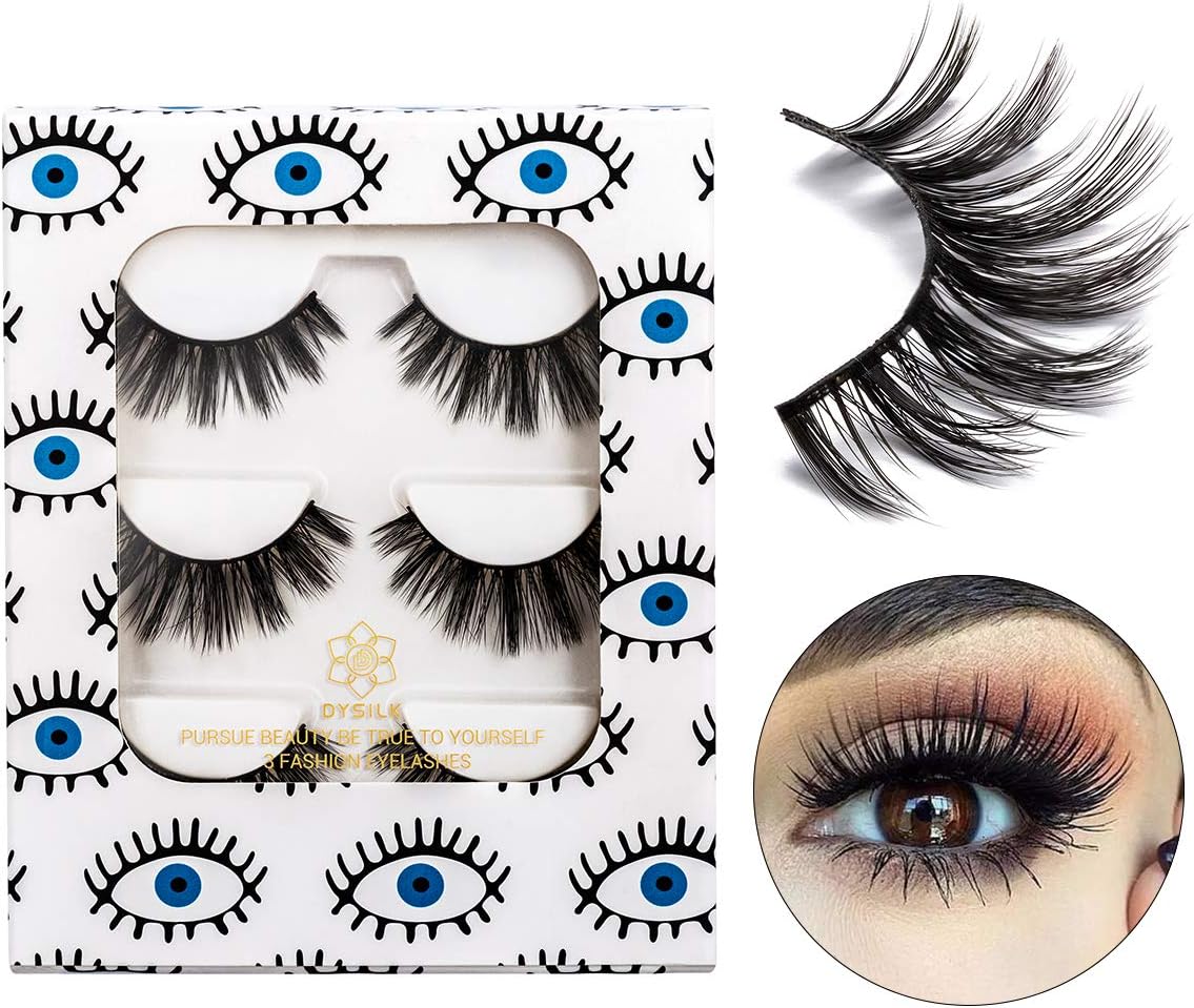 DYSILK 5D Eyelashes Wispy False Eyelashes Handmade Reusable Fake Eyelashes Natural Lashes Long Dramatic Look Extension 3 Pairs