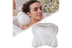 1Pack Machine Washable 4D Mesh Bath Pillow - Soft Tub Neck & Back Support with Suction Cups, White Bathtub Spa Accessory