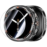 Goton Metal Case with Screen Protector for Galaxy Watch 8 2025 40mm, 360° Full-Body Rugged Stainless Steel Bumper + PC Back Cover, for Samsung Galaxy Watch8, Titanium Black+Orange