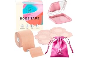 BLOOMORA Boob Tape with Silicone Nipple Covers – Breast Lift Tape for Women – Invisible Boobtape Push Up Support – Body Tape 