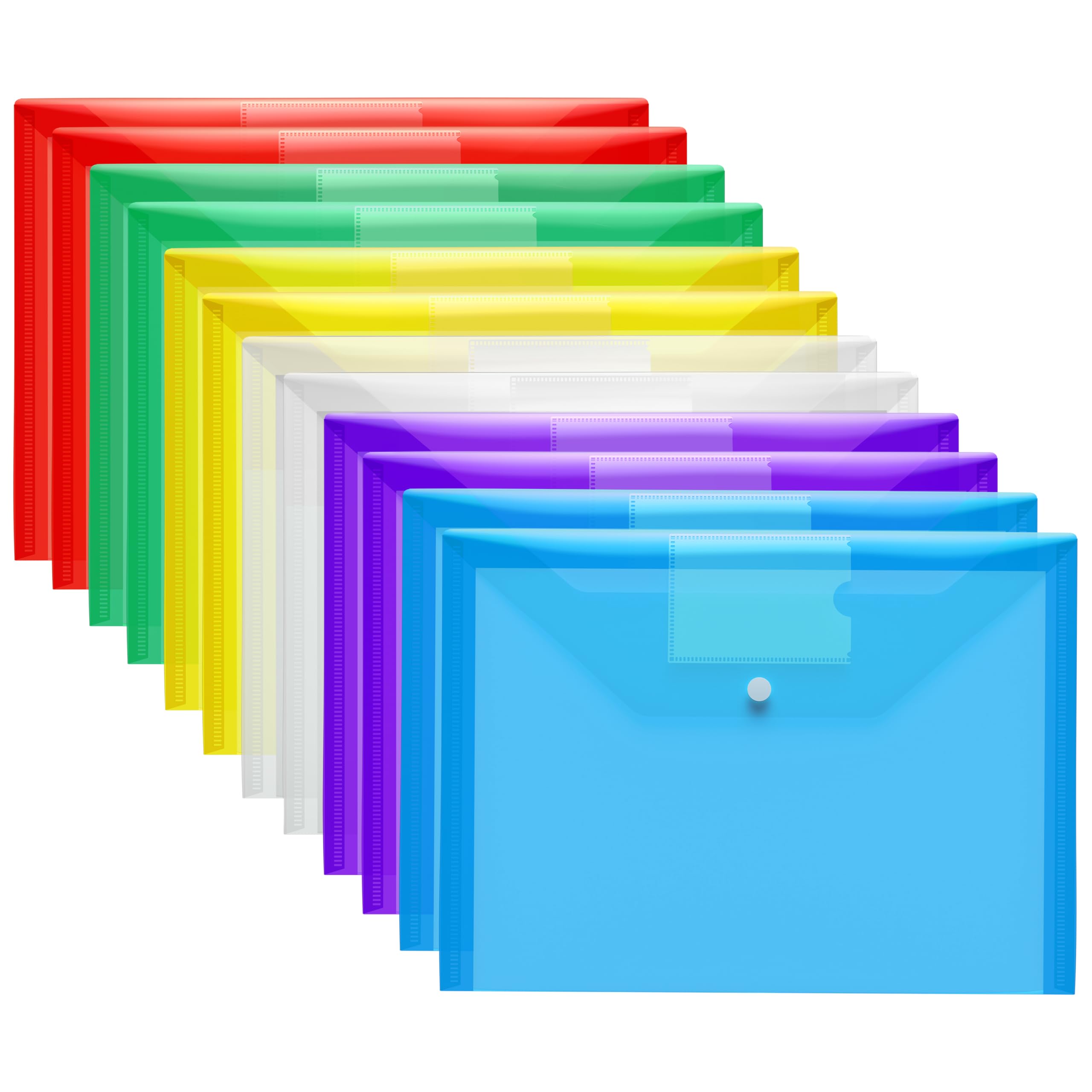 Plastic Wallets - 12 Pack A4 Plastic Folders Popper Wallet Document Folder with Button Closure