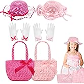 Zhanmai 6 Pcs Girls Tea Party Hats Accessories Set Kids Tea Party Bonnets Hats and Gloves Purses for Girls Dress up Favors