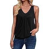 Zeagoo Womens Tank Tops Loose Fit V Neck Ruched Sleeveless Tops Casual Basic Banded Shirts S-XXL